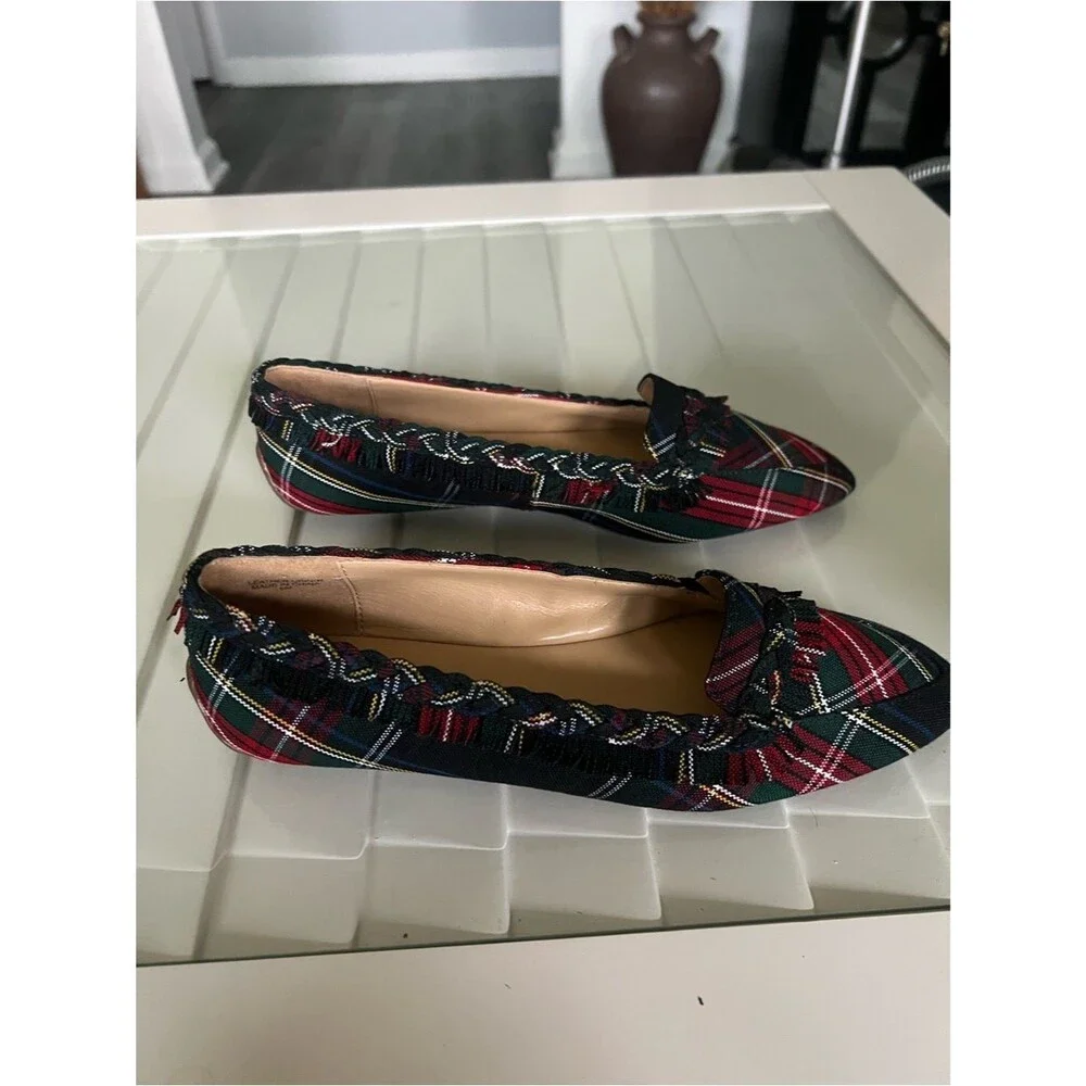 Talbots Francesca Tartan Plaid Fringe Driving Loafers Flats